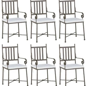 Angebot Casa Padrino Luxus Jugendstil Gartenstuhl Set mit Armlehnen und Sitzkissen Braun / Weiß 47 x 50 x H. 103 cm - Handgeschmiedete Esszimmer Stühle - Esszimmer Garten Terrassen Möbel
