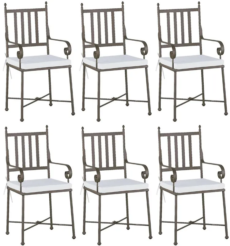 Angebot Casa Padrino Luxus Jugendstil Gartenstuhl Set mit Armlehnen und Sitzkissen Braun / Weiß 47 x 50 x H. 103 cm - Handgeschmiedete Esszimmer Stühle - Esszimmer Garten Terrassen Möbel
