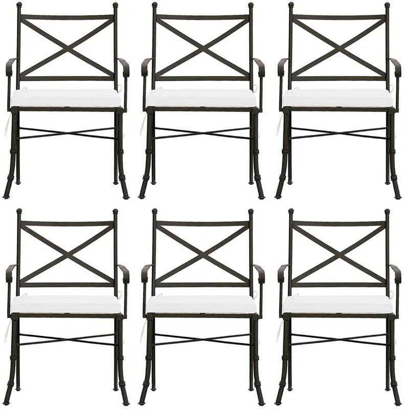 Casa Padrino Luxus Jugendstil Gartenstuhl Set mit Armlehnen und Sitzkissen Braun / Weiß 61 x 51 x H. 97 cm - Handgeschmiedete Esszimmer Stühle - Esszimmer Garten Terrassen Möbel Markenware