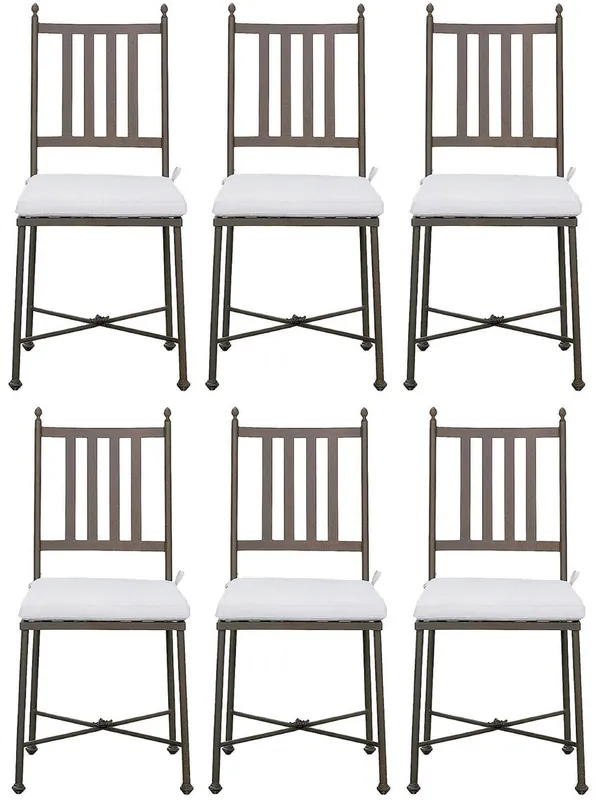 Casa Padrino Luxus Jugendstil Gartenstuhl Set mit Sitzkissen Braun / Weiß 42 x 45 x H. 103 cm - Handgeschmiedete Esszimmer Stühle - Esszimmer Garten Terrassen Möbel Direktkauf