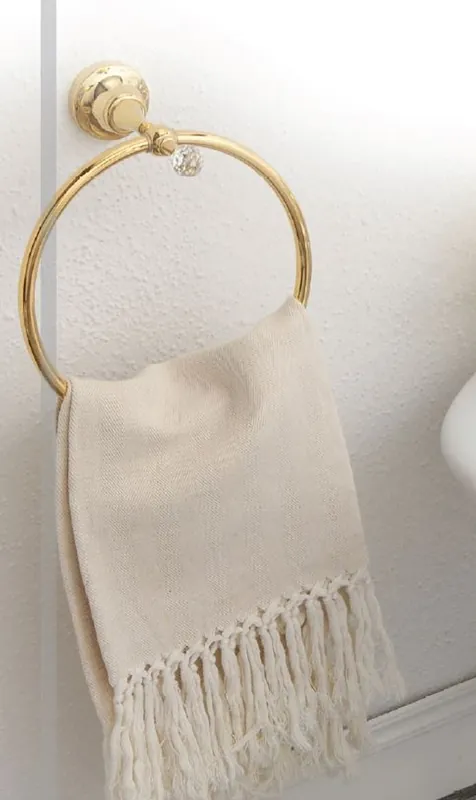 Geprüft Luxus Handtuchhalter / Handtuchring mit Swarovski Kristallglas Gold 20,2 x 9,3 x H. 22 cm - Luxus Bad Zubehör - Made in Italy