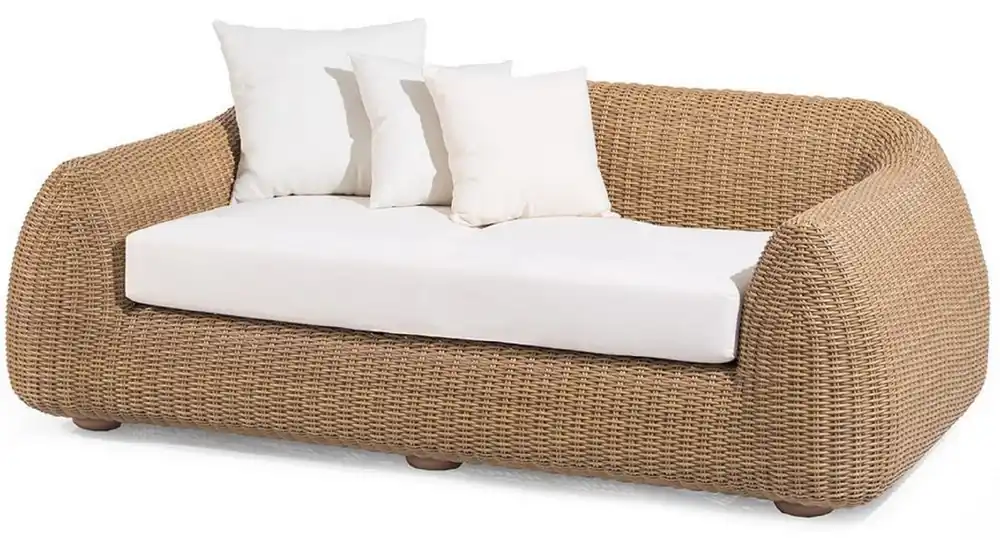 Bestpreis Casa Padrino Luxus Gartensofa Naturfarben / Weiß 196 x 124 x H. 72 cm - Handgewebtes wetterbeständiges Sofa mit Kissen - Moderne Garten Möbel - Hotel Möbel