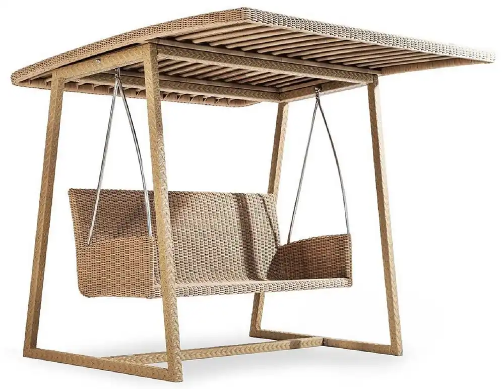 Kracherpreis Casa Padrino Luxus Gartenschaukel Naturfarben 226 x 190 x H. 181 cm - Wetterbeständige Hollywood Schaukel mit Sonnendach - Garten Möbel - Terrassen Möbel - Luxus Qualität