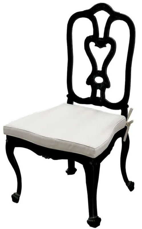 Casa Padrino Luxus Jugendstil Gartenstuhl mit Sitzkissen Schwarz / Hellgrau 56 x 59 x H. 100 cm - Handgeschmiedeter Esszimmer Stuhl - Esszimmer Garten Terrassen Möbel Neue Kollektion
