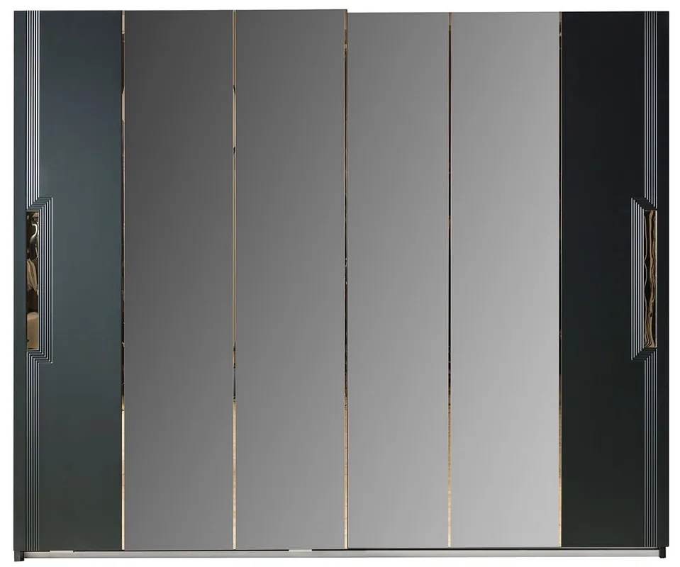 Must-Have Casa Padrino Luxus Schlafzimmerschrank Schwarz / Gold 260 x 70 x H. 220 cm - Verspiegelter Massivholz Kleiderschrank mit 2 Schiebetüren - Luxus Schlafzimmer Möbel
