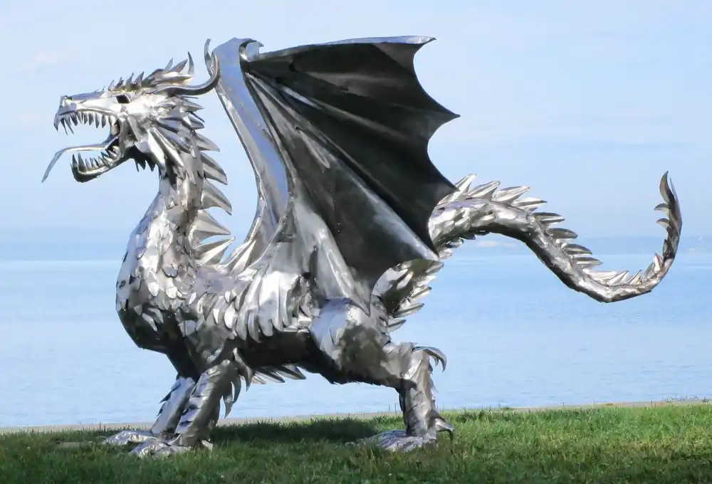 Preis Gesenkt Casa Padrino Luxus Gartendeko Skulptur Drache Silber 290 x 180 x H. 235 cm - Riesige Edelstahl Deko Figur - Gartenfigur - Hotel Garten Deko