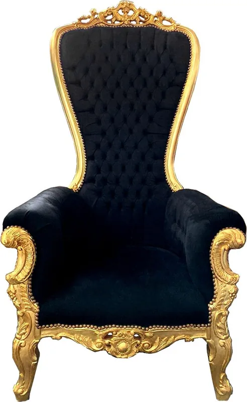Casa Padrino Barock Thron Sessel Majestic Schwarz / Gold - Riesensessel -Thron Stuhl Tron Direktkauf