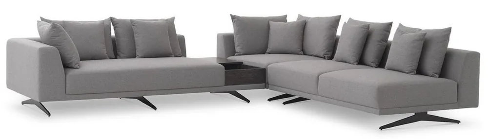 Casa Padrino Luxus Ecksofa Grau / Schwarz 340 x 292 x H. 64 cm - Edles Wohnzimmer Sofa mit Kissen - Luxus Möbel - Luxus Qualität Geprüft