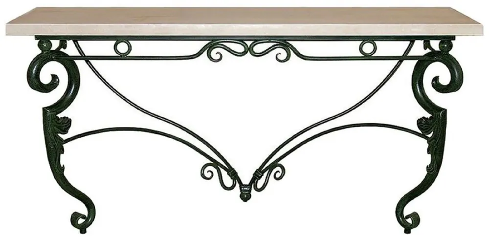 Solange Der Vorrat Reicht Casa Padrino Luxus Jugendstil Konsole Dunkelgrün / Cremefarben 155 x 53 x H. 85 cm - Handgefertigter Schmiedeeisen Konsolentisch mit Massivholz Tischplatte - Wohnzimmer Garten Terrassen Möbel