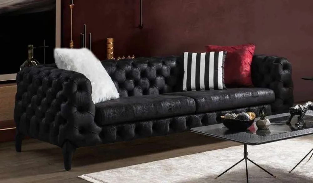 Casa Padrino Luxus Chesterfield Sofa Schwarz 235 x 98 x H. 72 cm - Wohnzimmer Sofa - Chesterfield Wohnzimmer Möbel Neue Kollektion