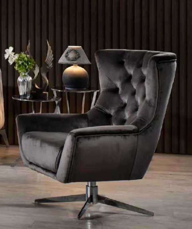 Meistverkauft Casa Padrino Luxus Chesterfield Drehsessel Grau / Silber 85 x 85 x H. 95 cm - Wohnzimmer Sessel - Chesterfield Wohnzimmer Möbel