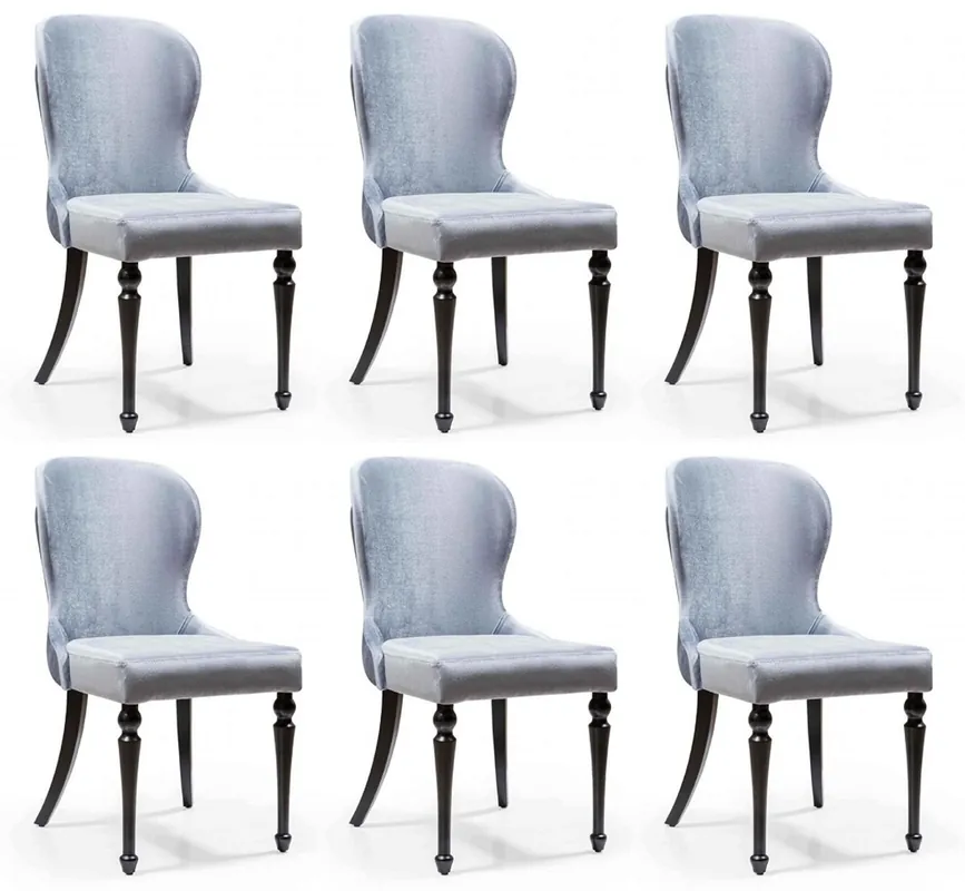 Casa Padrino Art Deco Esszimmer Stuhl Set Silber / Schwarz 49 x 50 x H. 89 cm - Küchen Stühle 6er Set - Art Deco Esszimmer Möbel Schnäppchen