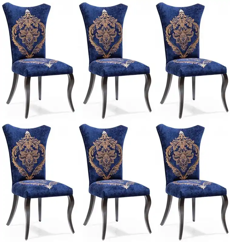 Abverkauf Casa Padrino Barock Esszimmer Stuhl Set Royalblau / Gold / Schwarz 50 x 47 x H. 105 cm - Küchen Stühle 6er Set - Barock Esszimmer Möbel