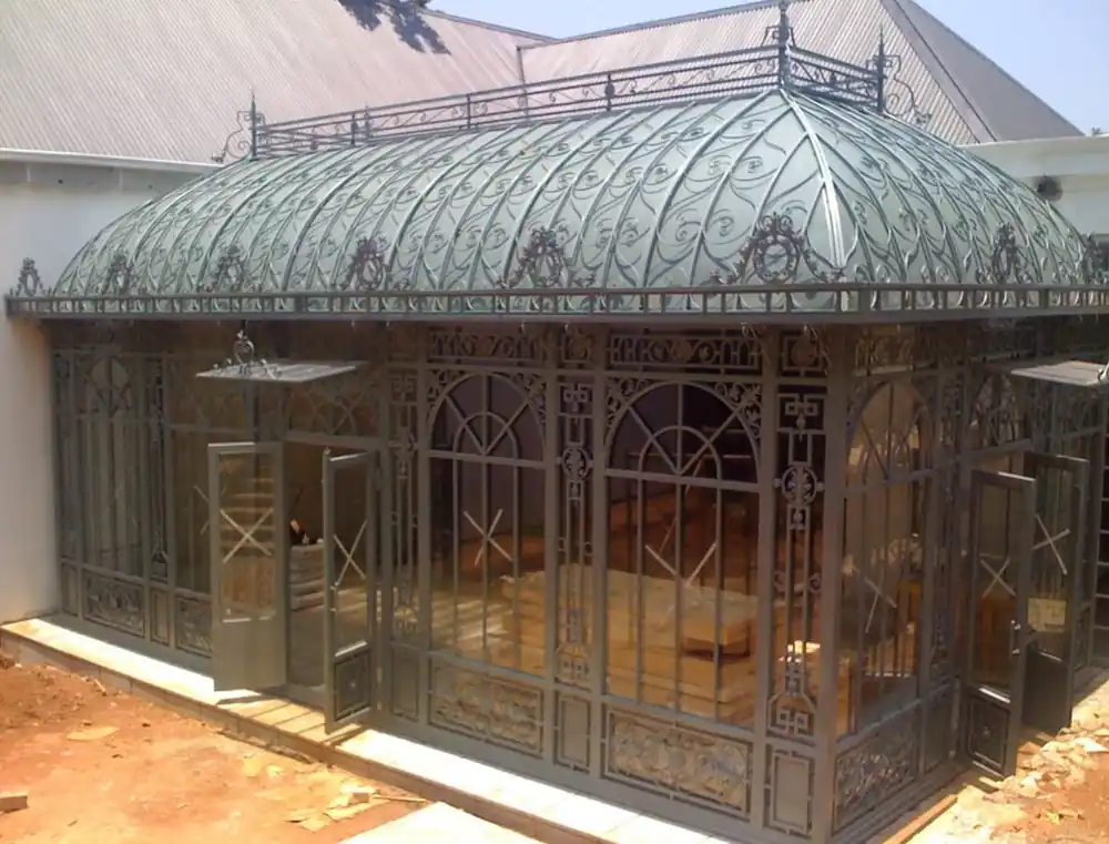 Schnäppchen Casa Padrino Luxus Jugendstil Gartenhaus Grün / Braun 849 x 459 x H. 520 cm - Gusseisen Garten Pavillon - Gewächshaus - Edel & Prunkvoll