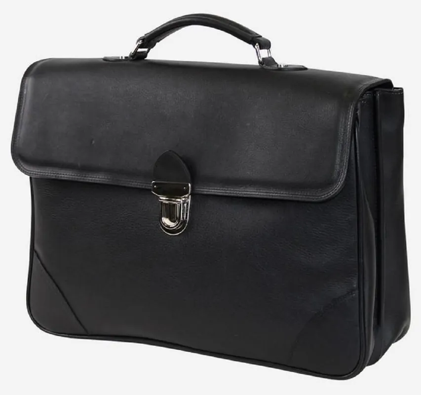 Casa Padrino Luxus Echtleder Aktentasche Schwarz / Silber 42 x 16 x H. 29 cm - Herren Laptoptasche aus hochwertigem Leder - Luxus Herren Accessoires Knallerangebot
