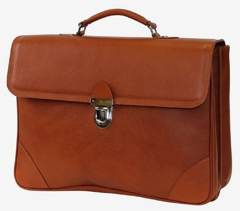 Casa Padrino Luxus Echtleder Aktentasche Braun / Silber 42 x 16 x H. 29 cm - Herren Laptoptasche aus hochwertigem Leder - Luxus Herren Accessoires Knallerangebot