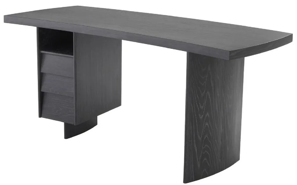 Preis Gesenkt Casa Padrino Luxus Massivholz Schreibtisch mit gebogener Tischplatte Anthrazitgrau 170 x 70 x H. 78,5 cm - Bürotisch - Computertisch - Luxus Büro Möbel