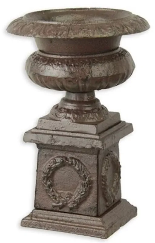 Casa Padrino Barock Vase Antik Braun Ø 14,3 x H. 21,7 cm - Kleine runde Gusseisen Blumenvase mit Sockel - Garten Deko Vase - Barock Deko Accessoires Jetzt Bestellen