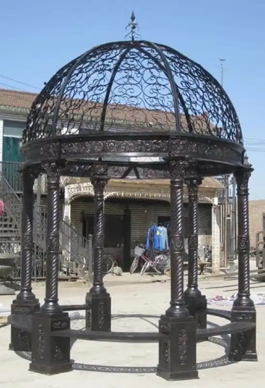 Casa Padrino Luxus Barock Garten Pavillon Braun Ø 300 x H. 420 cm - Gusseisen Pavillon mit integrierten Sitzbänken - Prunkvolle Garten Deko im Barockstil Billig