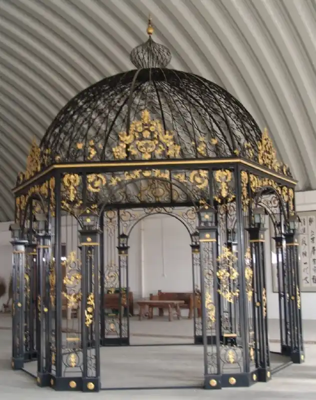 Casa Padrino Luxus Barock Garten Pavillon Schwarz / Gold Ø 540 x H. 680 cm - Runder Schmiedeeisen Hochzeits Pavillon - Edel & Prunkvoll Jetzt Bestellen