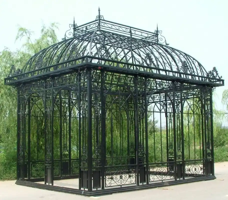 Casa Padrino Luxus Jugendstil Garten Pavillon Schwarz 593 x 379 x H. 520 cm - Eleganter Schmiedeeisen Gartenhaus - Edel & Prunkvoll Top-Seller
