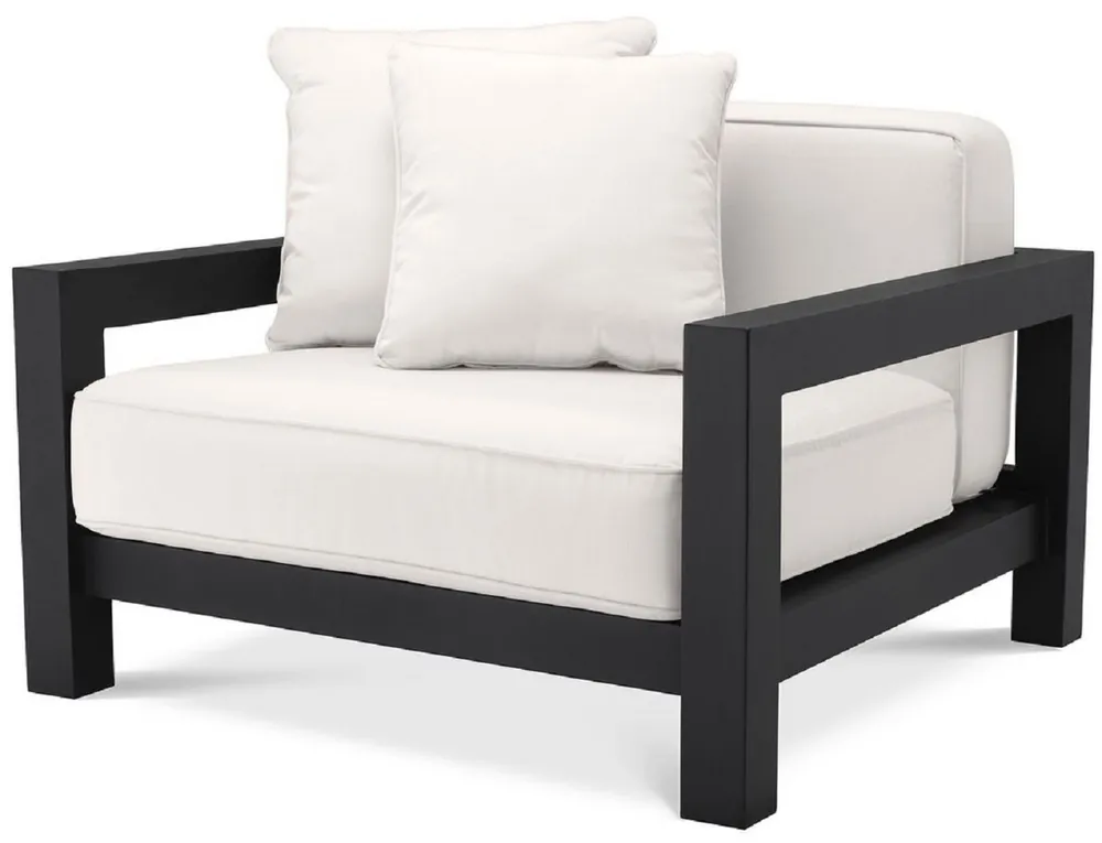 Begrenztes Angebot Casa Padrino Luxus Garten Sessel mit Kissen Schwarz / Weiß 101 x 100 x H. 72 cm - Garten Terrassen Hotel Möbel - Luxus Qualität