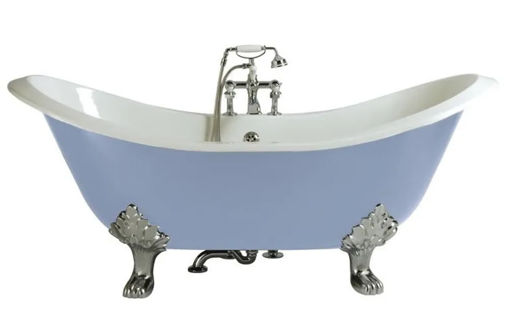 Casa Padrino Luxus Jugendstil Gusseisen Badewanne Hellblau / Weiß / Silber 180 x 77 x H. 79 cm - Gebogene freistehende Badewanne - Barock & Jugendstil Badezimmer Möbel Direkt Vom Hersteller