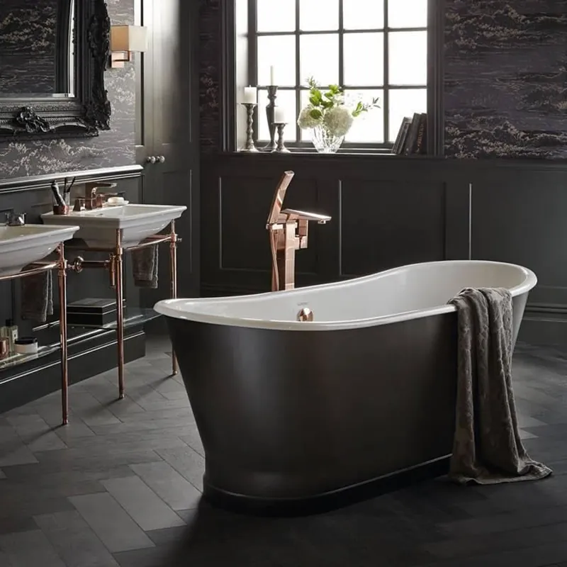 Billig Casa Padrino Luxus Gusseisen Badewanne Carbonfarben / Weiß 170 x 68 x H. 69.5 cm - Gebogene freistehende Badewanne - Barock & Jugendstil Badezimmer Möbel