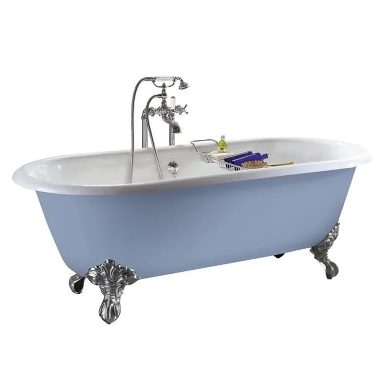 Casa Padrino Luxus Gusseisen Badewanne Hellblau-grau / Weiß 154 cm - Gebogene freistehende Badewanne - Barock & Jugendstil Badezimmer Möbel Garantierte Lieferung