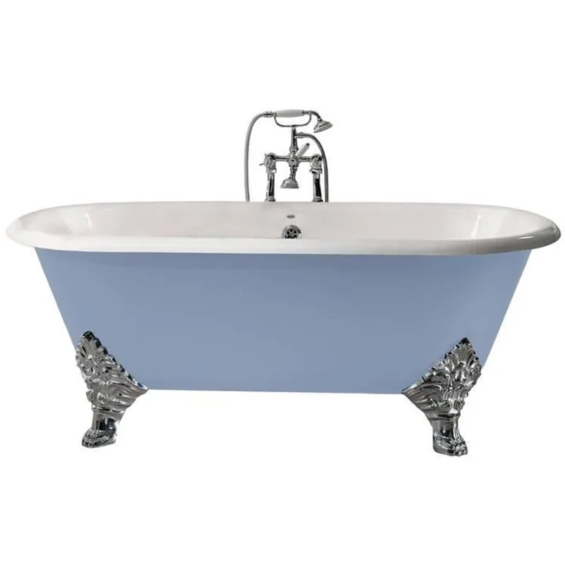 Casa Padrino Luxus Gusseisen Badewanne Hellblau / Weiß 178 cm - Gebogene freistehende Badewanne - Barock & Jugendstil Badezimmer Möbel Saisonangebot