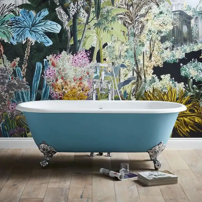 Casa Padrino Luxus Gusseisen Badewanne Türkis / Weiß 178 cm - Gebogene freistehende Badewanne - Barock & Jugendstil Badezimmer Möbel Aktuell