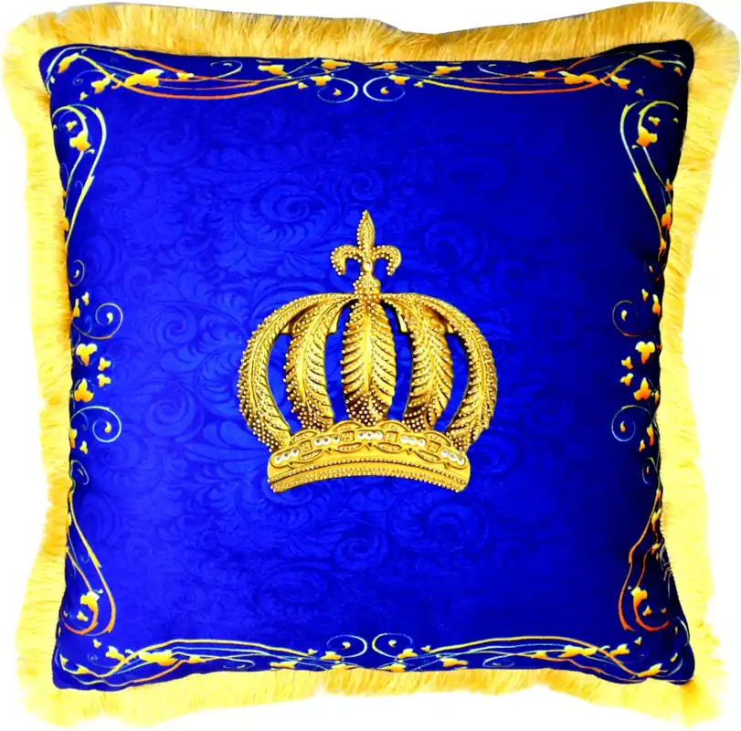 Schneller Versand Harald Glööckler Pompöös Kissen by Casa Padrino - Royalblau / Gold Krone mit Strass Steinen - Luxus Deko Barock Zierkissen