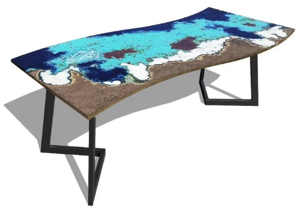 Casa Padrino Luxus Esstisch Mehrfarbig / Schwarz 170 x 80 x H. 74 cm - Moderner Küchentisch mit gebogener Lavastein Tischplatte und Edelstahl Gestell - Esszimmmer Möbel - Luxus Qualität Beliebt