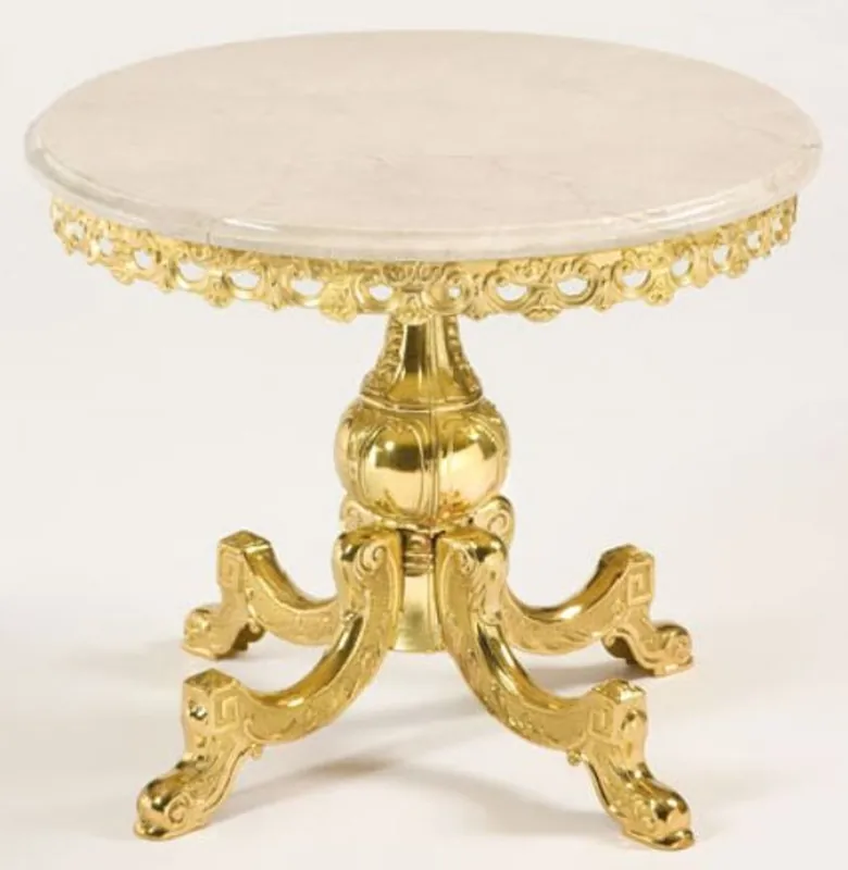 Casa Padrino Luxus Barock Beistelltisch Gold / Cremefarben Ø 52 x H. 50 cm - Runder Messing Tisch mit Marmorplatte - Barock Wohnzimmer Möbel - Luxus Qualität Aktuell