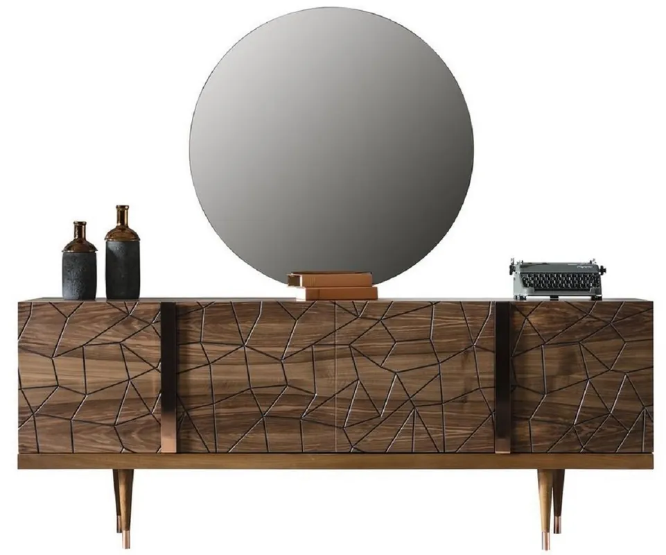 Billig Casa Padrino Luxus Möbel Set Braun / Kupfer - 1 Sideboard mit 4 Türen & 1 Spiegel - Moderne Massivholz Möbel - Luxus Kollektion