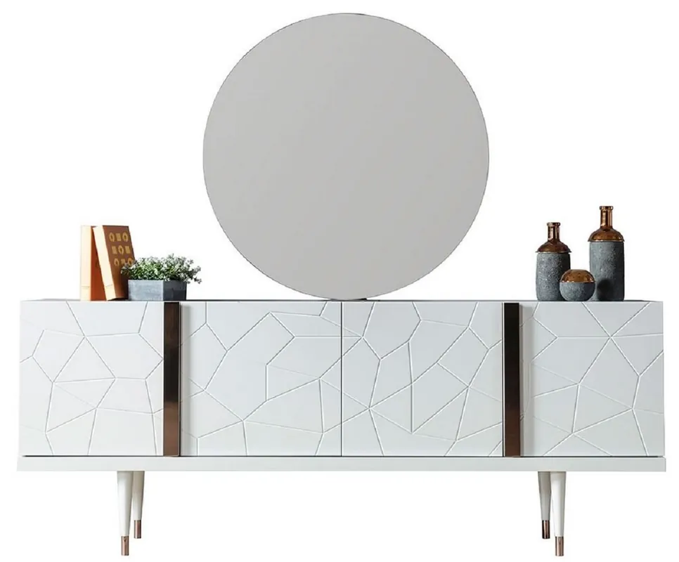 Jetzt Bestellen Casa Padrino Luxus Möbel Set Weiß / Kupfer - 1 Sideboard mit 4 Türen & 1 Spiegel - Moderne Massivholz Möbel - Luxus Kollektion