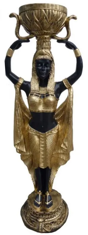 Preiswert Casa Padrino Deko Skulptur Ägypterin mit Blumentopf Schwarz / Gold H. 130 cm - Wetterbeständige Ägyptische Dekofigur - Wohnzimmer Garten Terrassen Skulptur