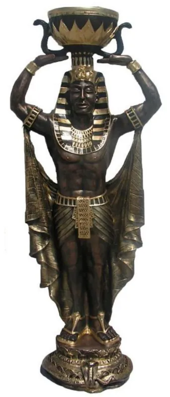 Billig Casa Padrino Deko Skulptur Ägypter mit Blumentopf Bronze / Schwarz / Gold H. 130 cm - Wetterbeständige Ägyptische Dekofigur - Wohnzimmer Garten Terrassen Skulptur