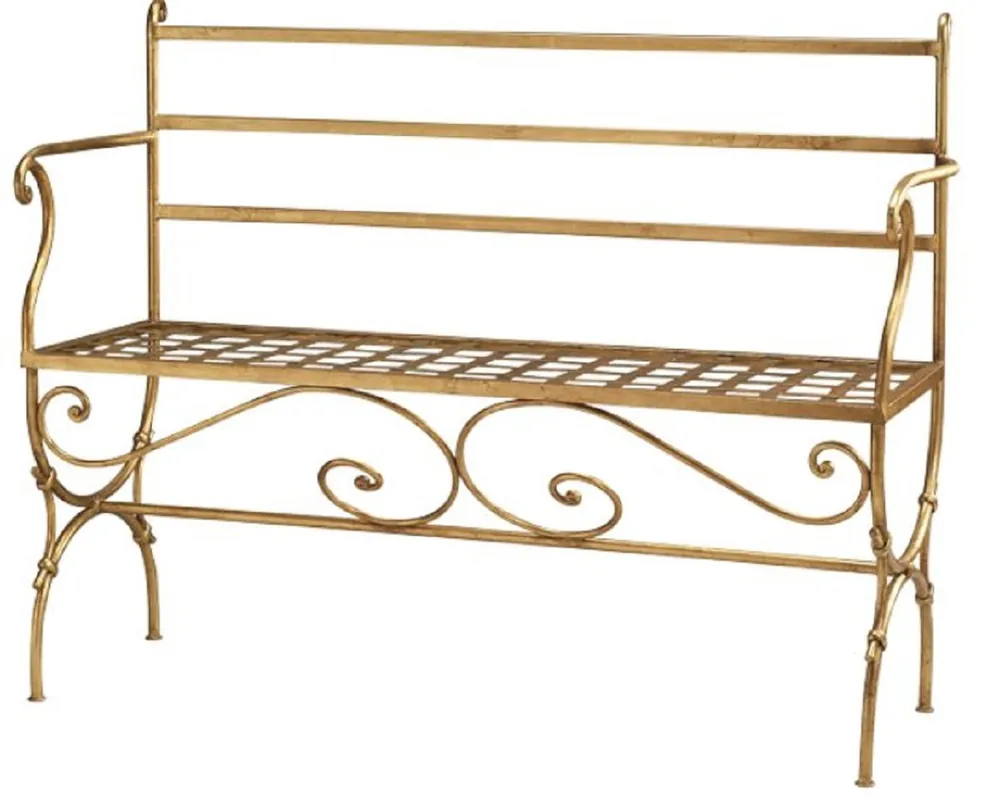 Sonderaktion Casa Padrino Luxus Jugendstil Sitzbank Antik Gold 110 x 50 x H. 88 cm - Handgefertigte Metall Bank veredelt mit Blattgold - Nostalgische Hotel Möbel - Luxus Qualität
