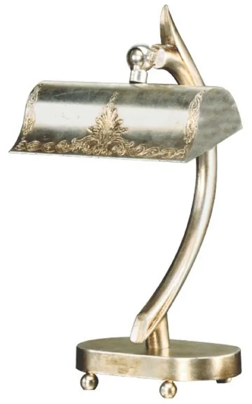 Casa Padrino Luxus Jugendstil Schreibtischleuchte Silber 19 x 18 x H. 33 cm - Elegante Messing Tischleuchte mit schwenkbarem Lampenschirm - Barock & Jugendstil Leuchten Saisonangebot