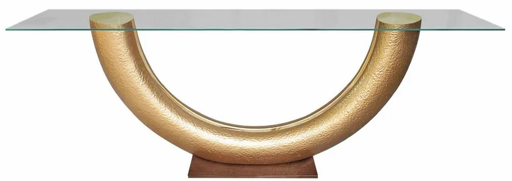Casa Padrino Luxus Konsole Gold / Dunkelbraun 230 x 45 x H. 86 cm - Konsolentisch mit Glasplatte - Wohnzimmer Möbel - Hotel Möbel - Luxus Kollektion Mega-Angebot
