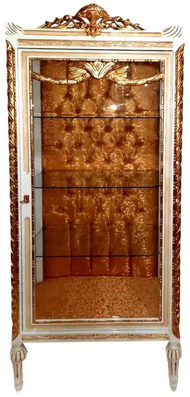 Neue Ware Casa Padrino Barock Vitrine Cremefarben / Beige / Gold - Prunkvoller Barock Vitrinenschrank mit Glastür - Barock Möbel