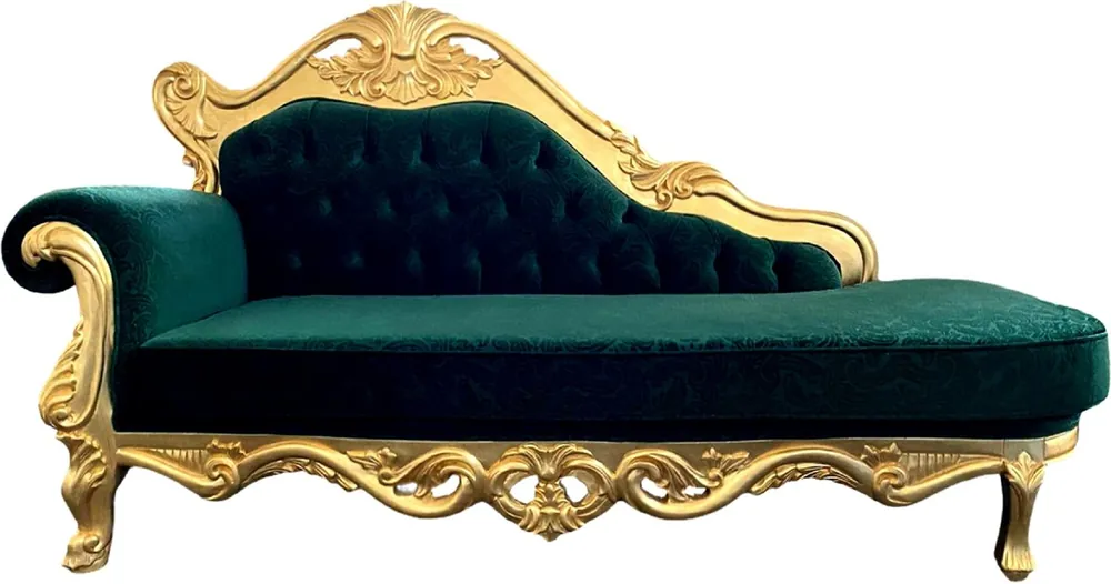Neu Im Sortiment Casa Padrino Luxus Barock Chaiselongue Grün / Gold - Handgefertigte Massivholz Recamiere mit edlem Samtstoff und elegantem Muster - Barock Möbel - Edel & Prunkvoll