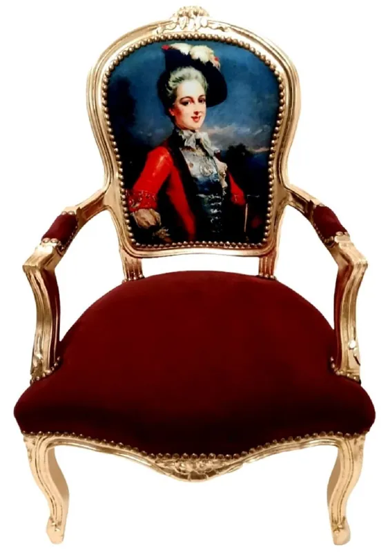 Casa Padrino Barock Salon Stuhl Dame Bordeauxrot / Gold - Handgefertigter Antik Stil Stuhl mit Armlehnen - Möbel im Barockstil Heißes Angebot