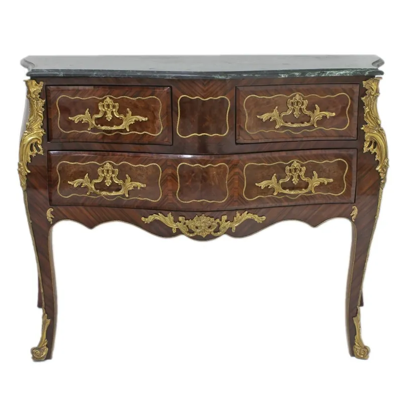 Letzte Chance Casa Padrino Barock Kommode Braun mit grüner Marmorplatte 120 cm Handgefertigt - Barock Möbel Antik Stil