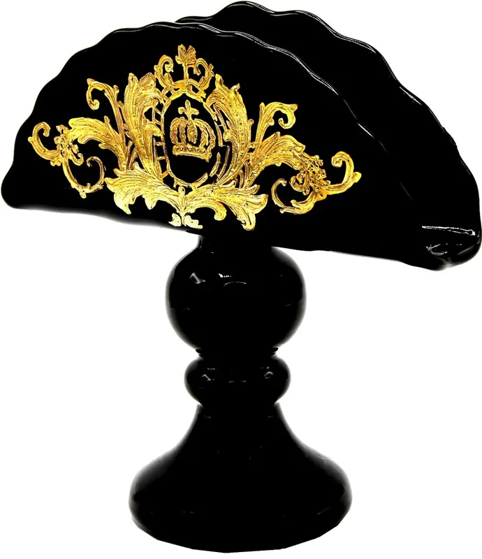 Echt Pompöös by Casa Padrino Luxus Serviettenhalter mit 24 Karat Vergoldung Schwarz / Gold 19,5 x 9 x H. 19 cm - Pompööser Serviettenhalter designed by Harald Glööckler