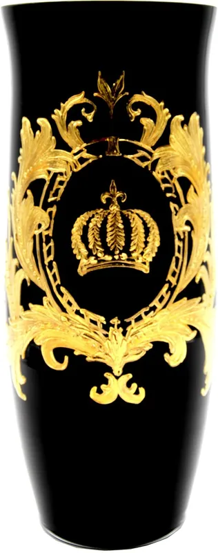 Direkt Vom Hersteller Pompöös by Casa Padrino Luxus Vase mit 24 Karat Vergoldung Schwarz / Gold Ø 12,3 x H. 30 cm - Pompööse Blumenvase designed by Harald Glööckler
