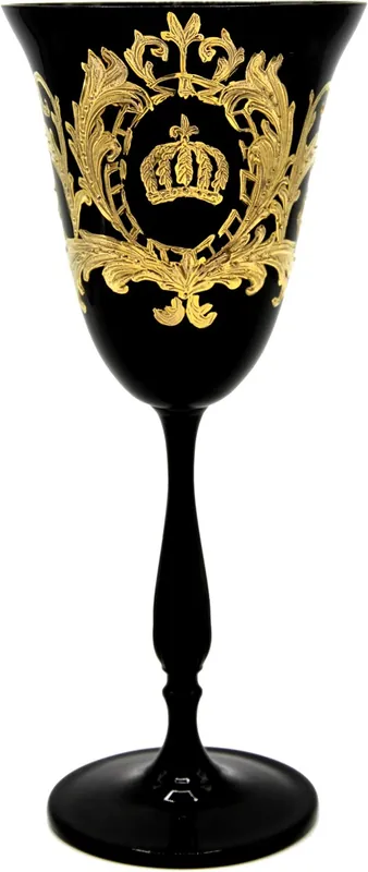 Pompöös by Casa Padrino Luxus Weißweinglas mit 24 Karat Vergoldung Schwarz / Gold Ø 8,7 x H. 20,3 cm - Pompööses Weißweinglas designed by Harald Glööckler Wochenendangebot