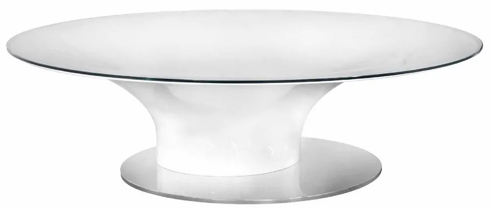 Casa Padrino Luxus Couchtisch Hochglanz Weiß / Silber Ø 140 x H. 40 cm - Runder Wohnzimmertisch mit Glasplatte - Luxus Wohnzimmer Möbel Garantierte Lieferung