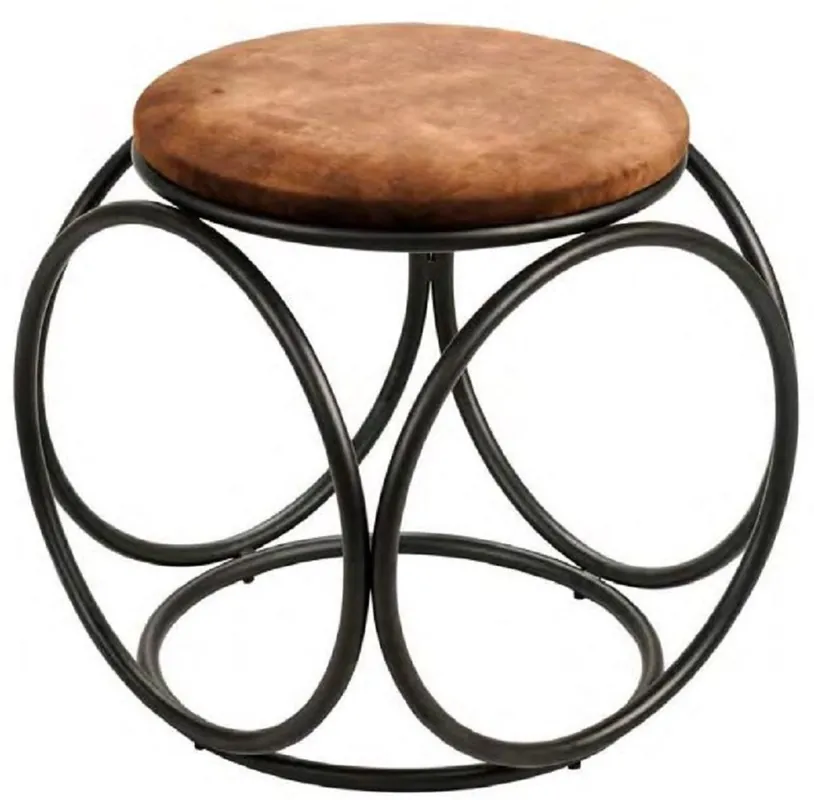 Casa Padrino Luxus Hocker Braun / Schwarz 50 x 50 x H. 50 cm - Gepolsteter Sitzhocker mit Metallgestell - Wohnzimmer Möbel - Luxus Kollektion Heißes Angebot